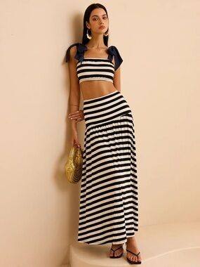 39 Striped Skirt Set with Bow Straps